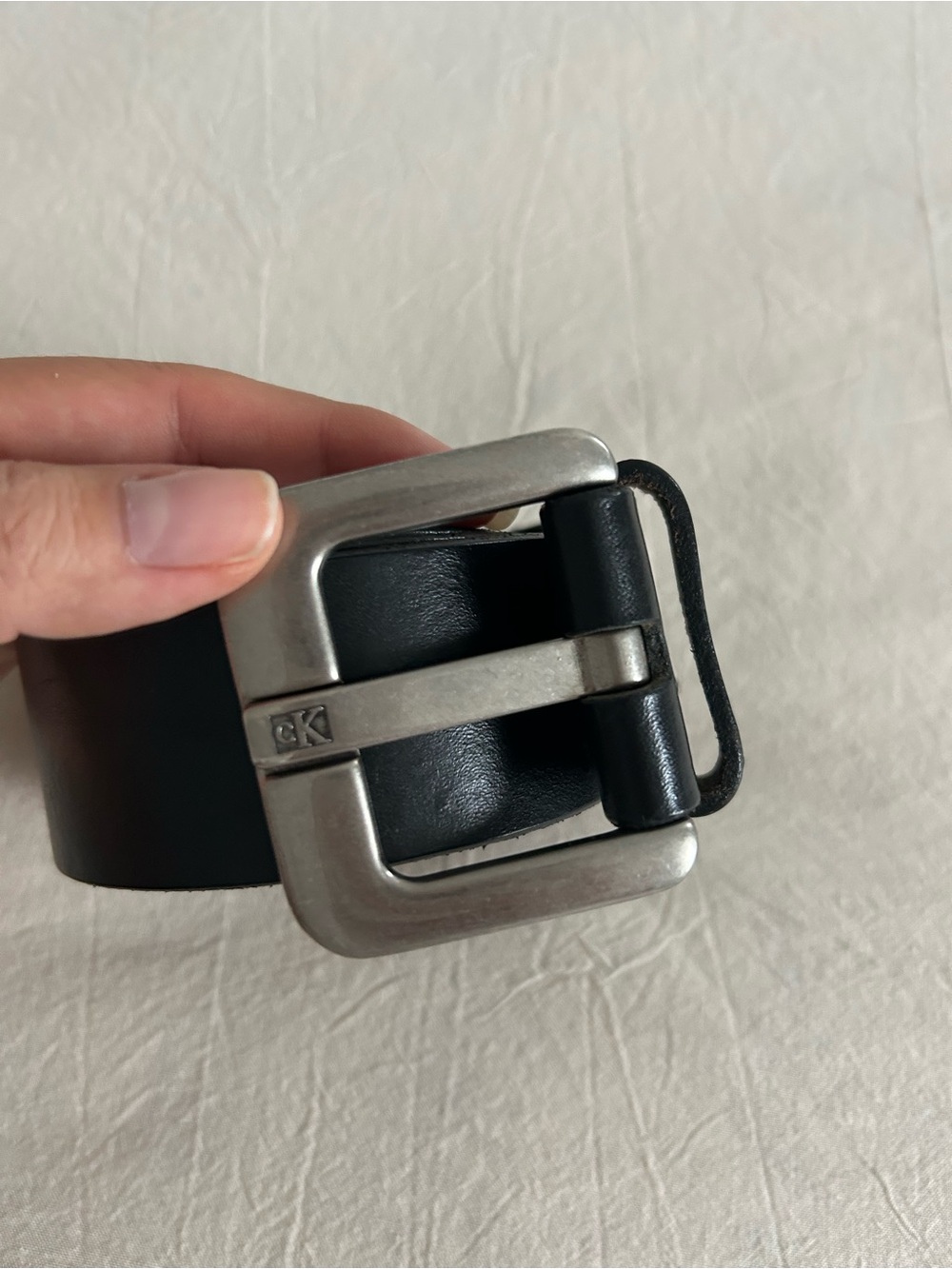 Calvin Klein Jeans Black Leather Belt with Silver Buckle